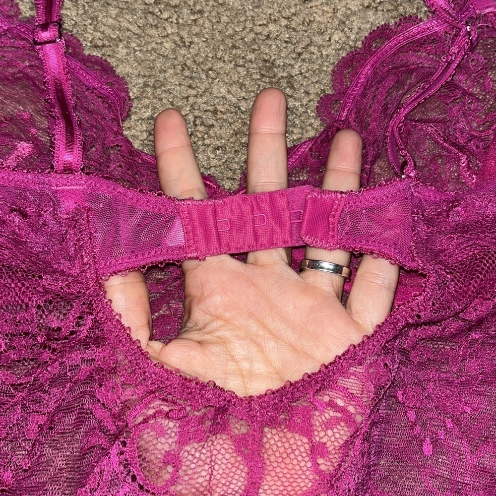 Wacoal Chrystalle Longline 3/4 Sheer Lace Underwire Bra Morello Cherry Large - Picture 9 of 11